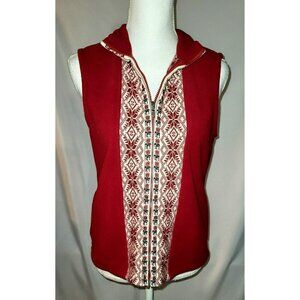 LL Bean Red Fair Isle Fleece Sweater Vest - Size Small